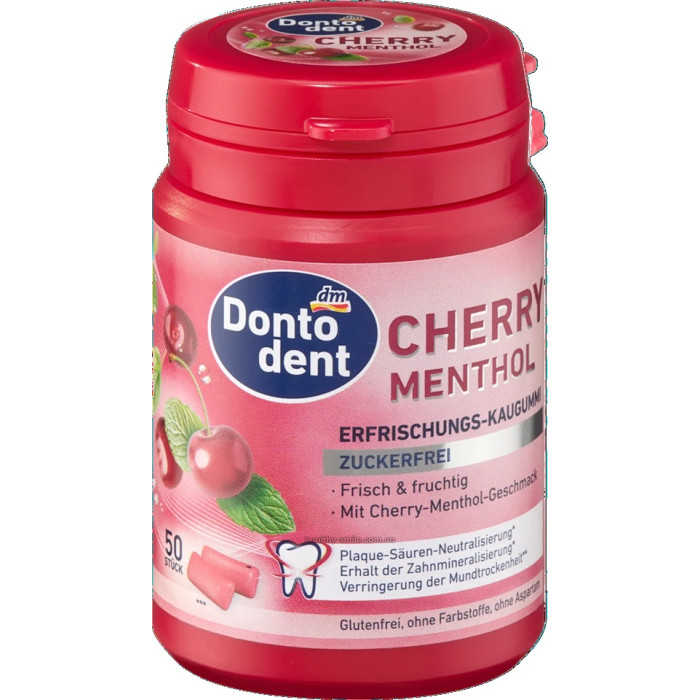 Dontodent Жевательная резинка с ксилитом, со вкусом вишни и ментола, 50 шт.